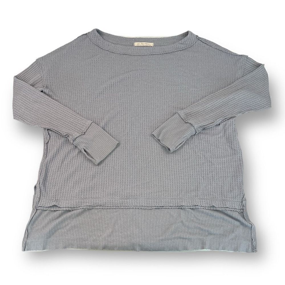 We The Free Light Gray Waffle Knit Long Sleeve Top
